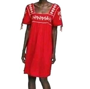 ZARA Woman Red Square neckline embroidered dress